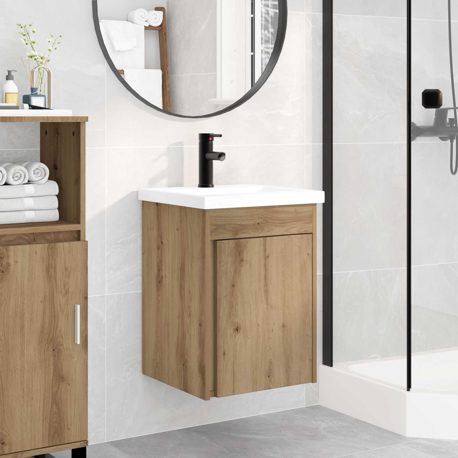 Meuble de salle de bain avec robinet Chêne artisanal - XIOS