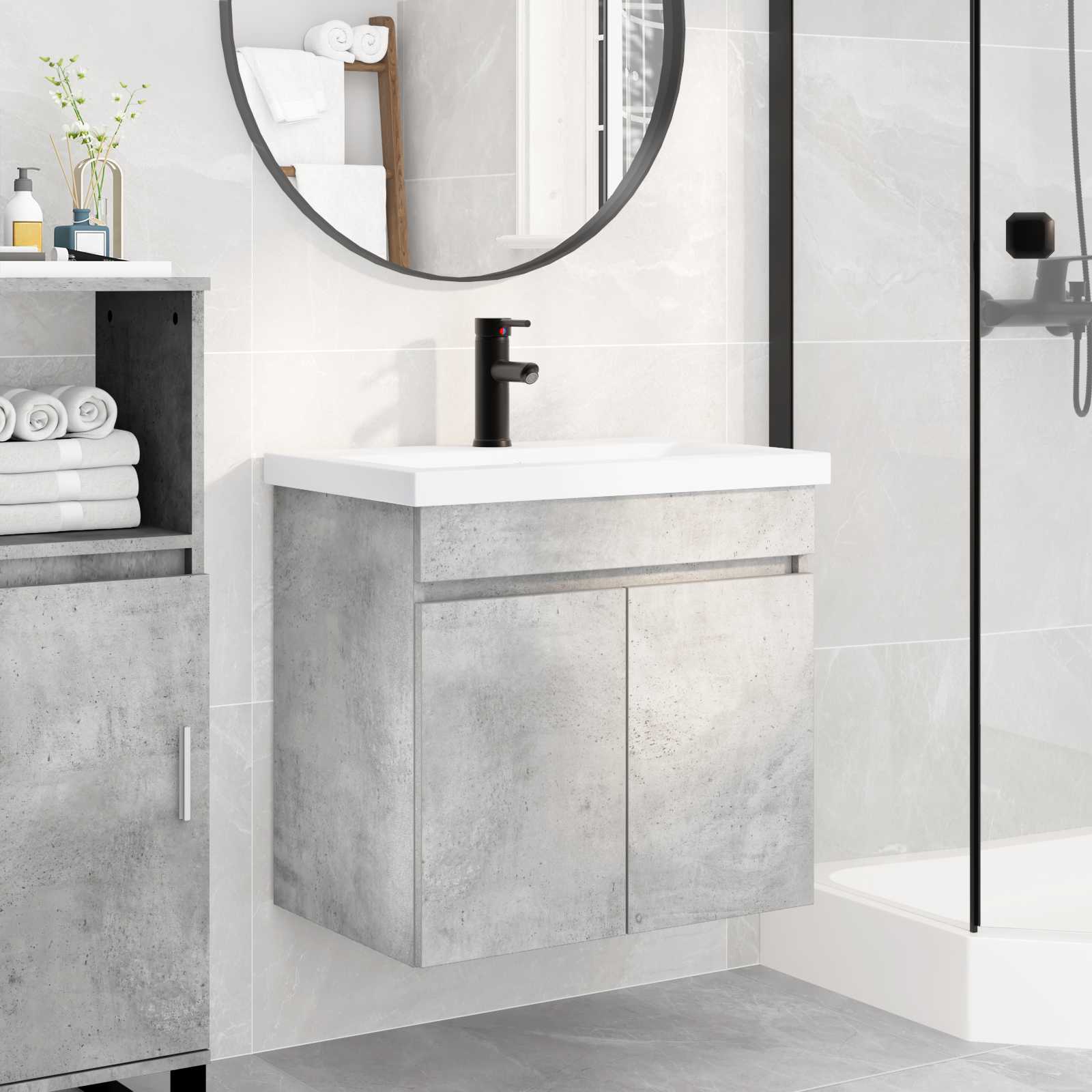 Meuble de salle de bain avec robinet Gris béton - XIOS