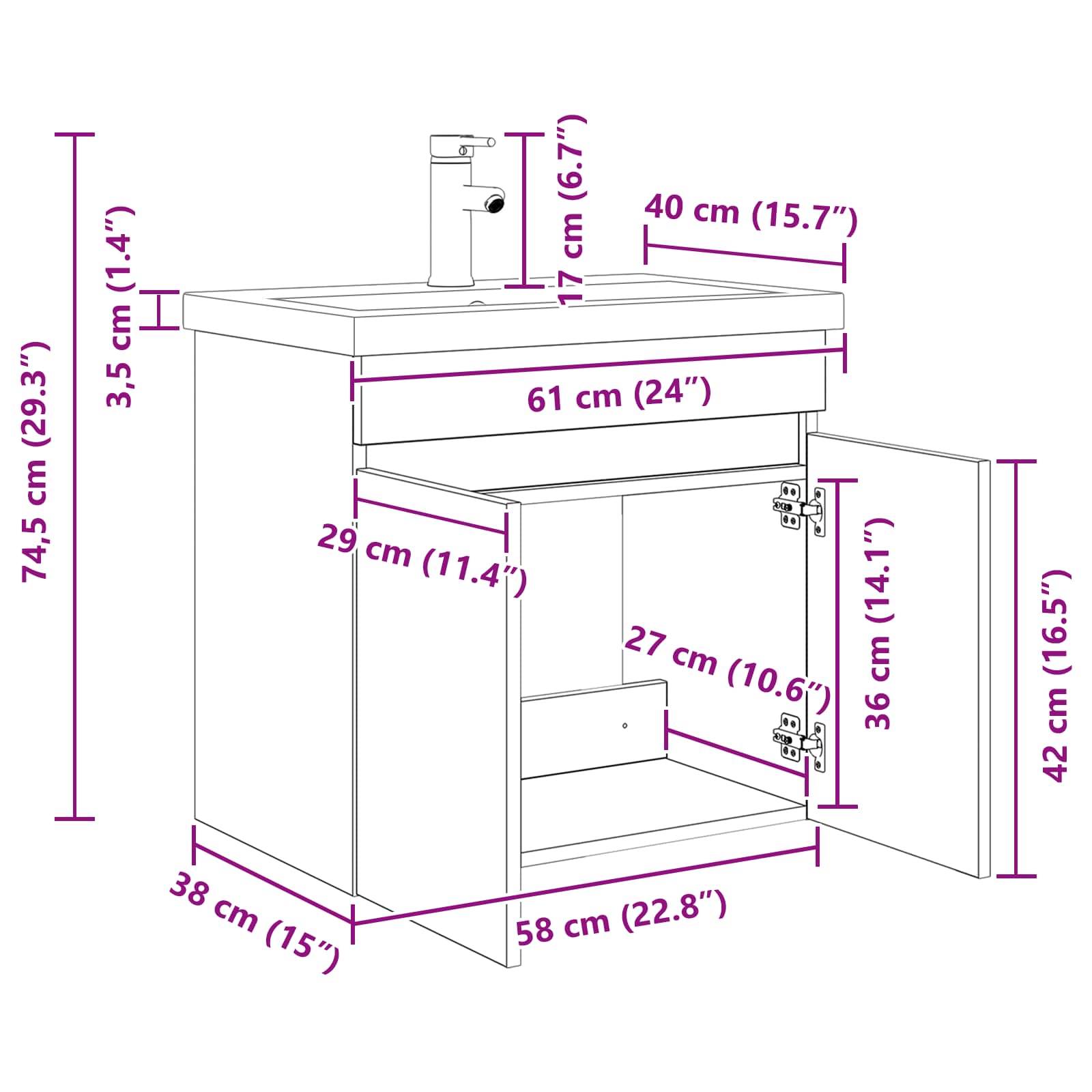 Meuble de salle de bain avec robinet Gris béton - XIOS
