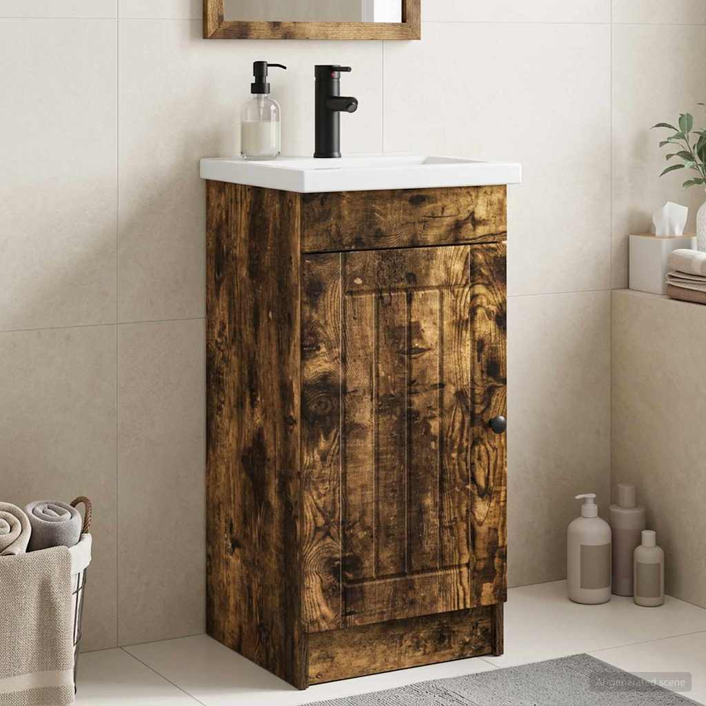 Meuble de salle de bain avec évier Chêne fumé 42 x 40 x 84,5 cm