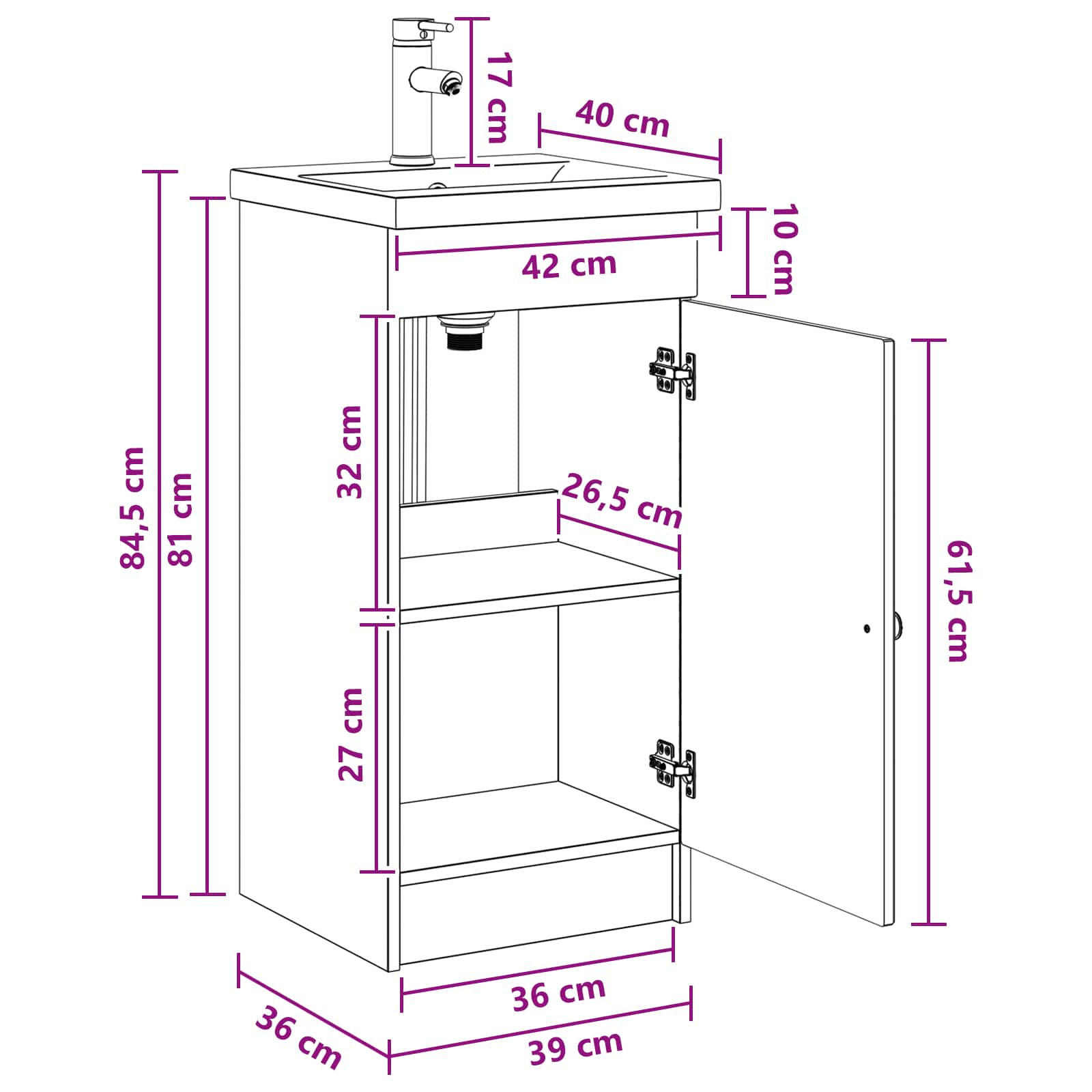 Meuble de salle de bain avec évier Sonoma gris