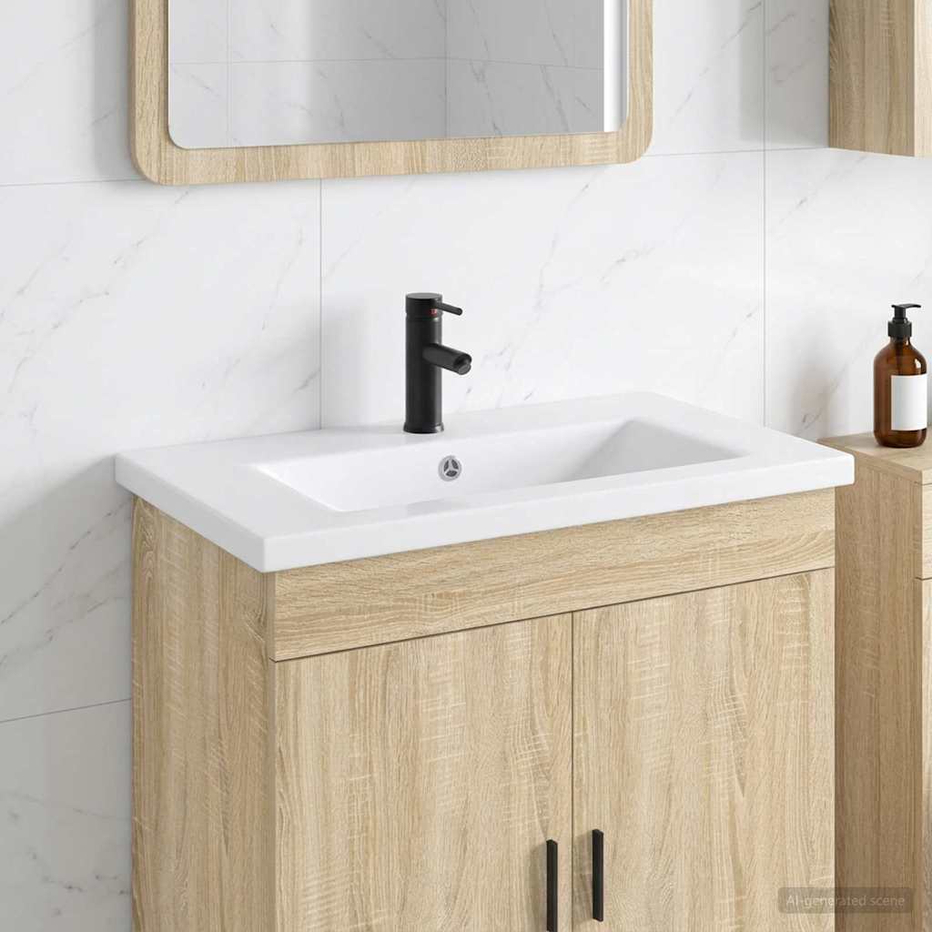Lavabo de salle de bains Noir Mat 81 x 40 x 17,5 cm métal