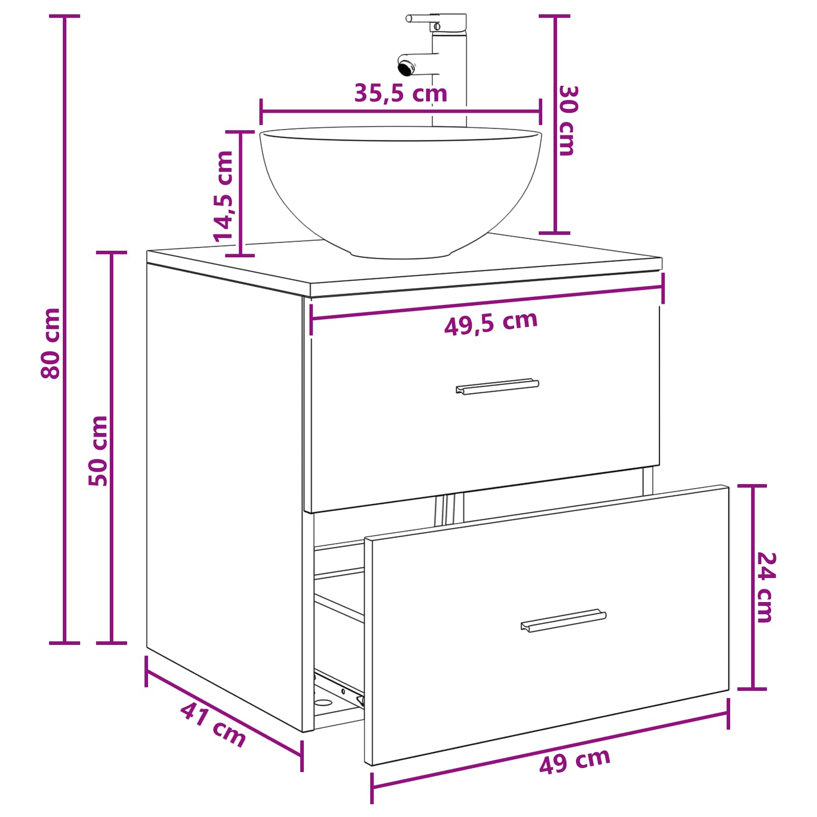 Vanité de lavabo mural Blanc 49,5 x 41 x 64,5 cm