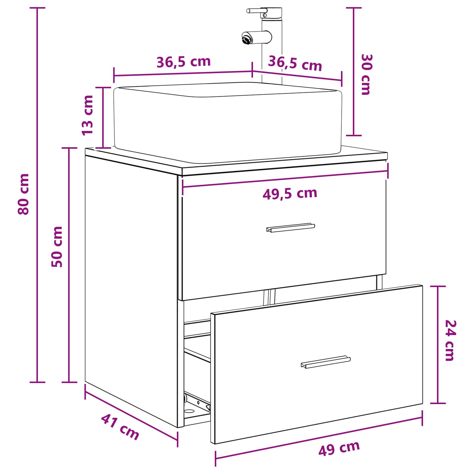 Vanité de lavabo mural Blanc 49,5 x 41 x 63 cm