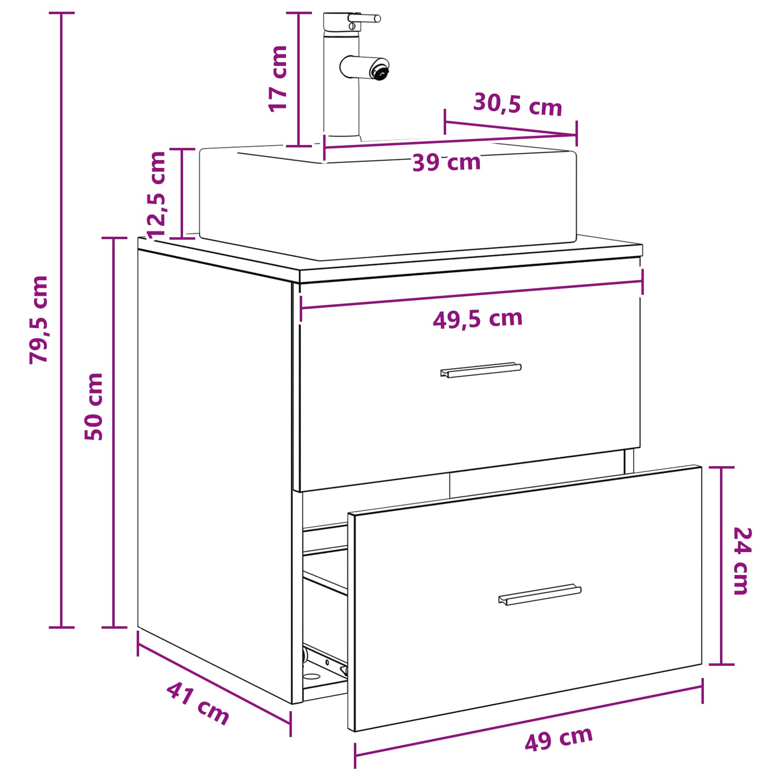 Vanité de lavabo mural Chêne artisanal 49,5 x 41 x 62,5 cm