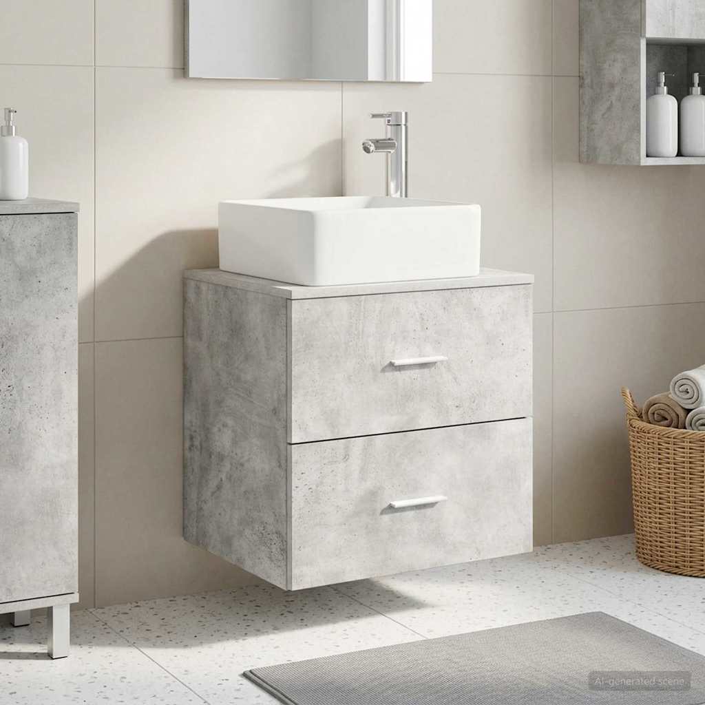 Vanité de lavabo mural Gris béton 53 x 34,5 x 63 cm