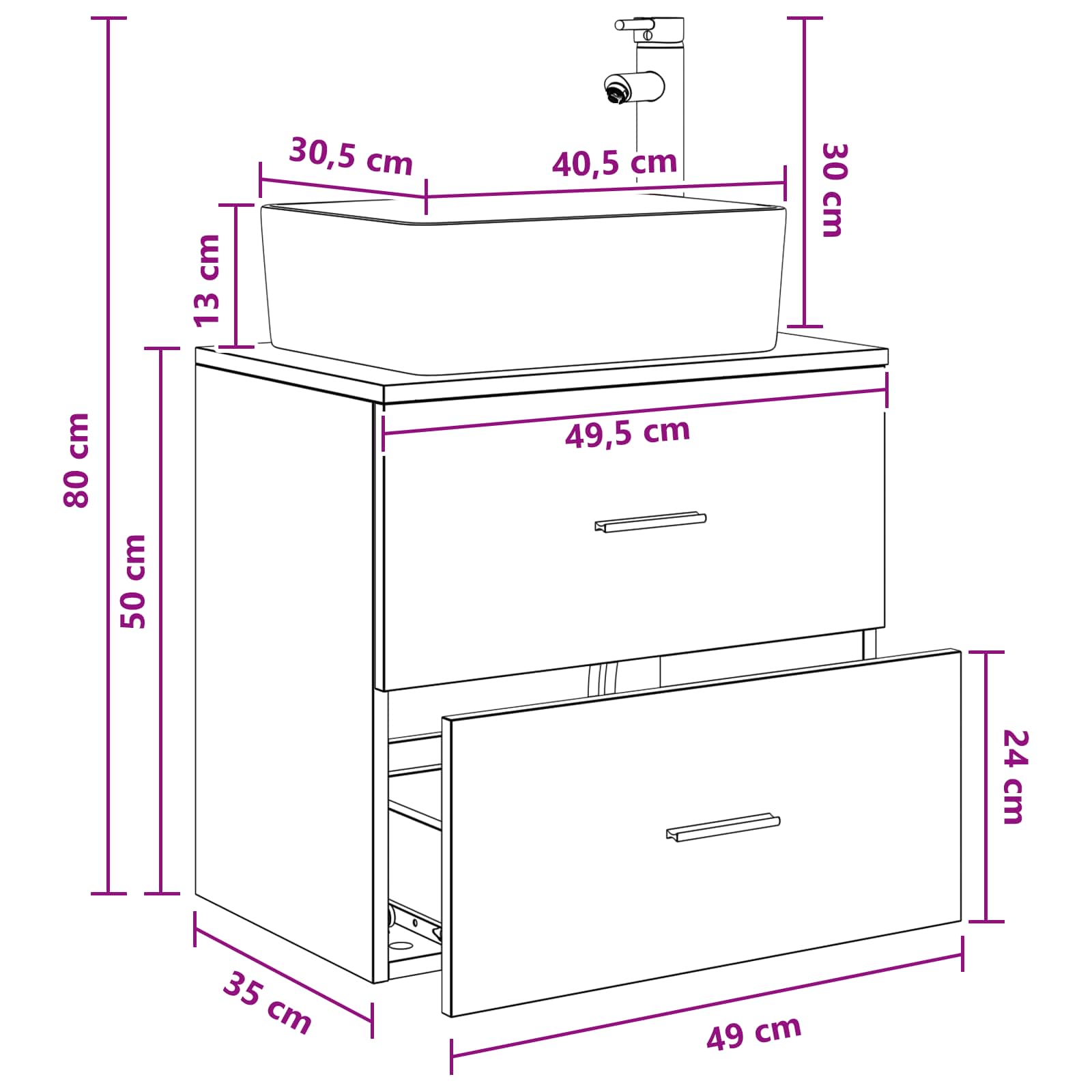 Vanité de lavabo mural Sonoma gris 53 x 34,5 x 63 cm