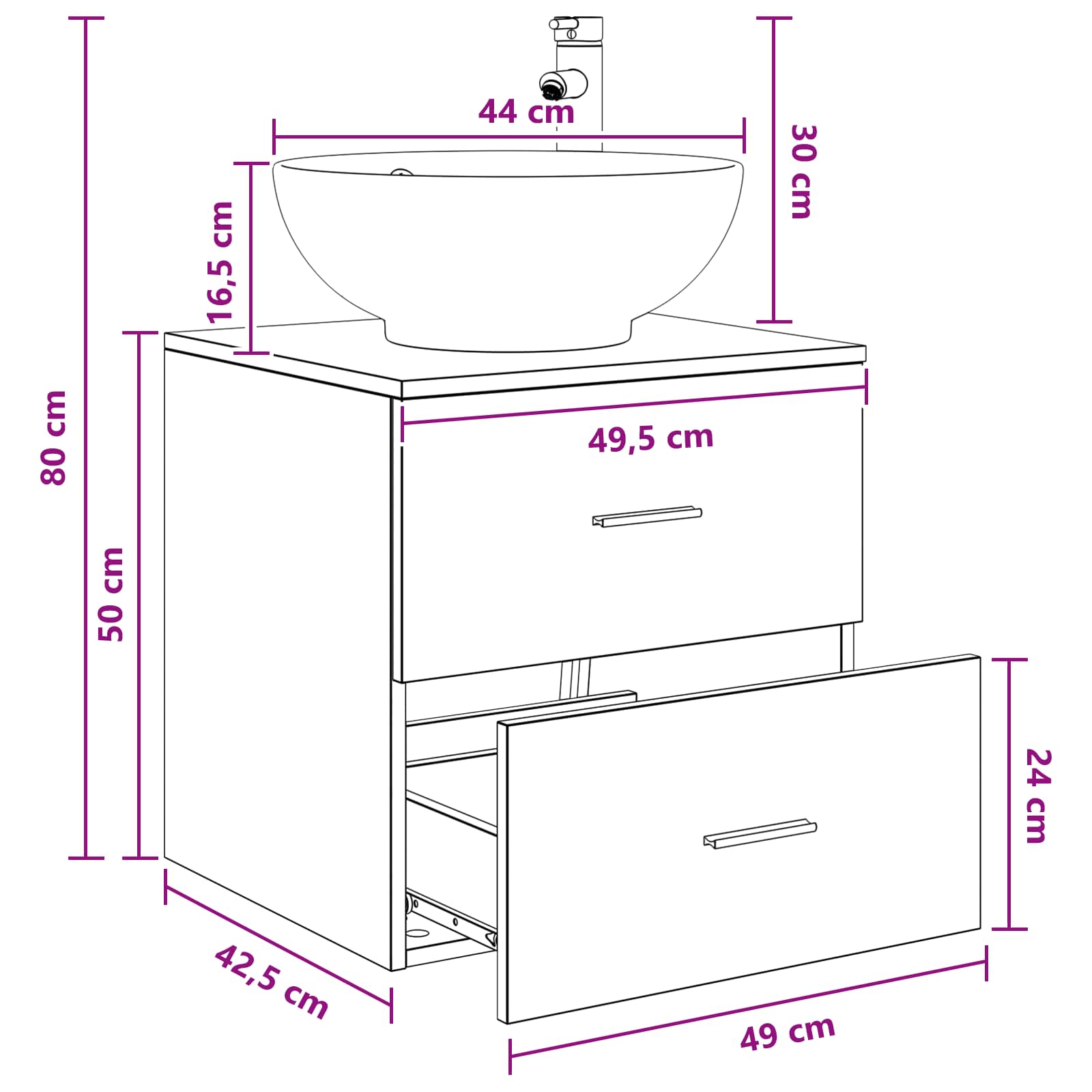 Vanité de lavabo mural Chêne artisanal 49,5 x 44,5 x 66,5 cm