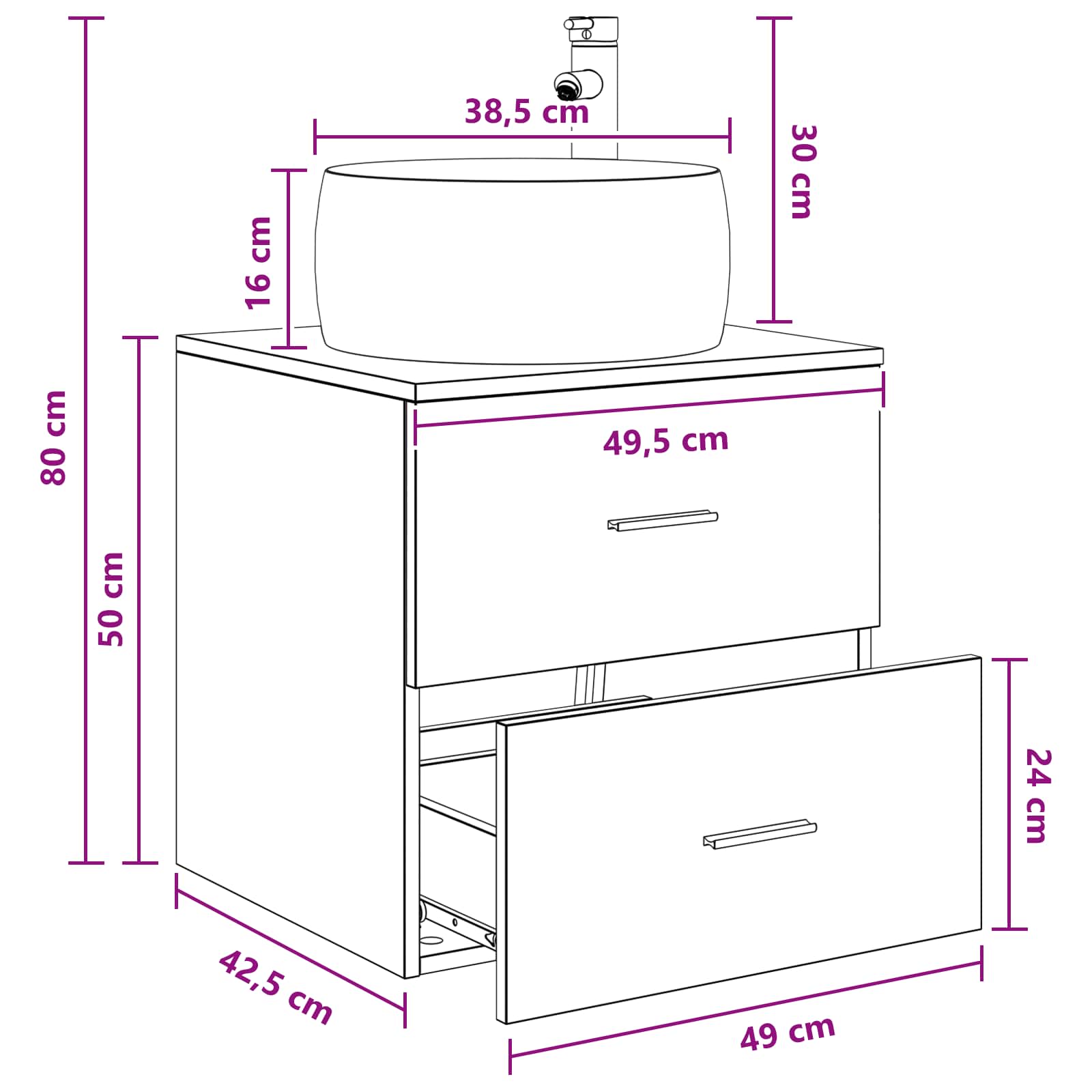 Vanité de lavabo mural Blanc 49,5 x 44,5 x 66 cm