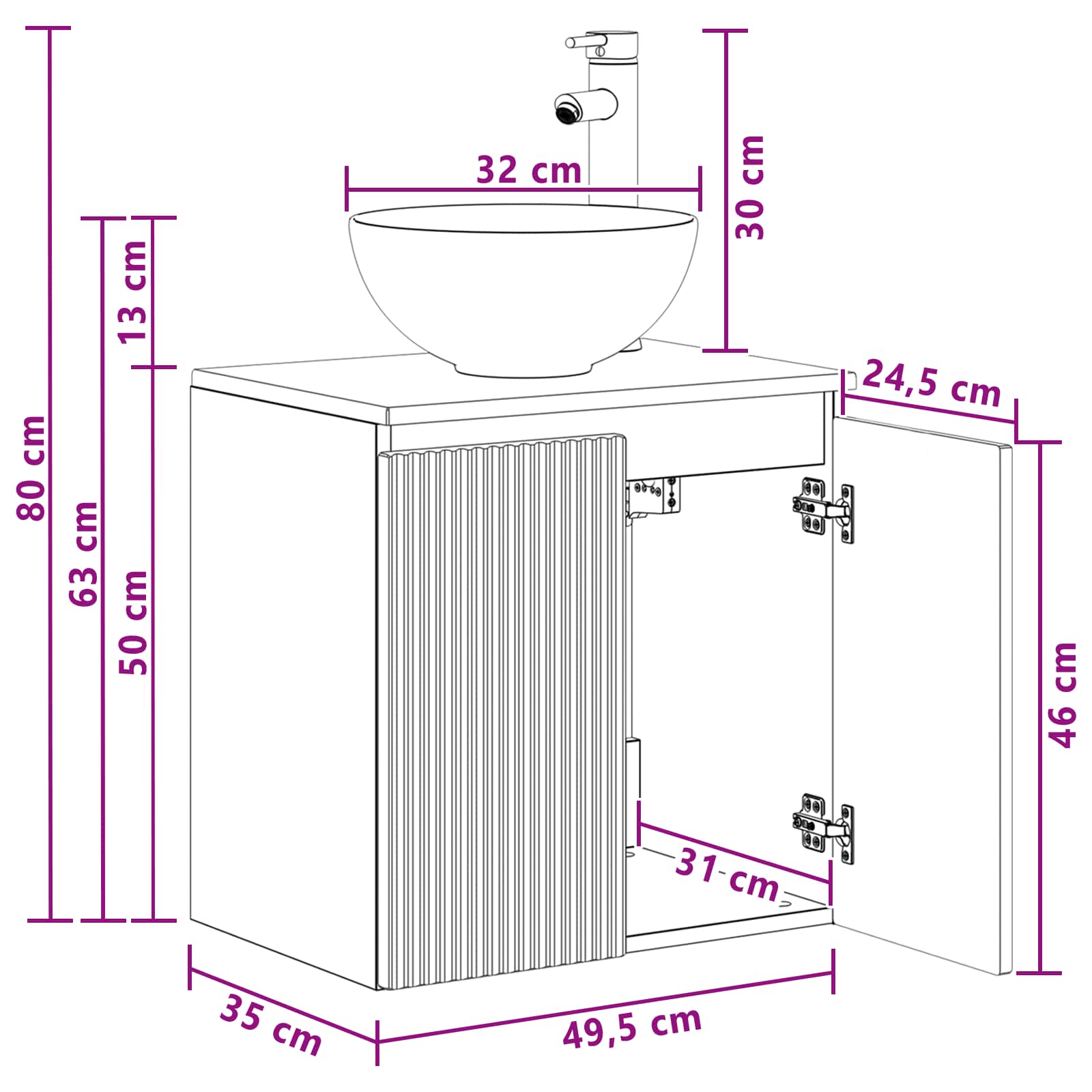 Vanité de lavabo mural Blanc 49,5 x 35 x 63 cm