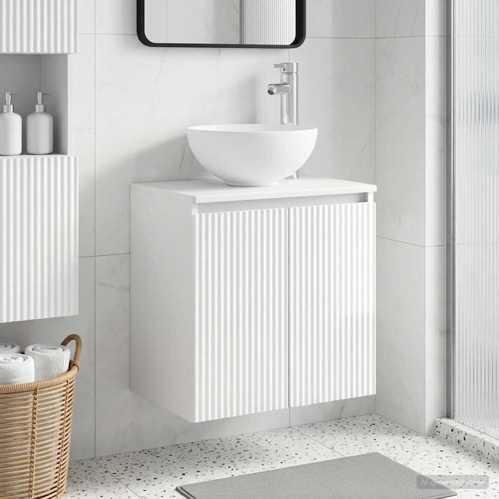 Vanité de lavabo mural Blanc brillant 49,5 x 35 x 63 cm