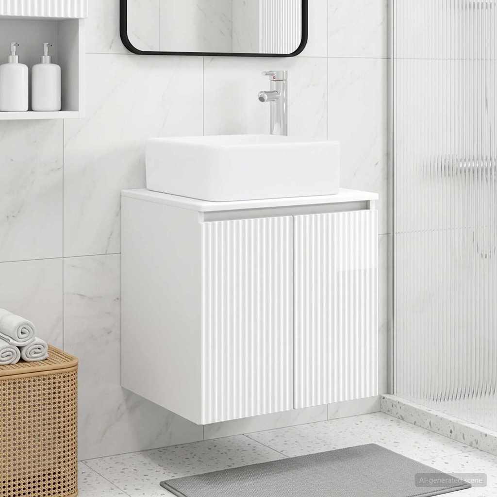 Vanité de lavabo mural Blanc brillant 53 x 35 x 63 cm