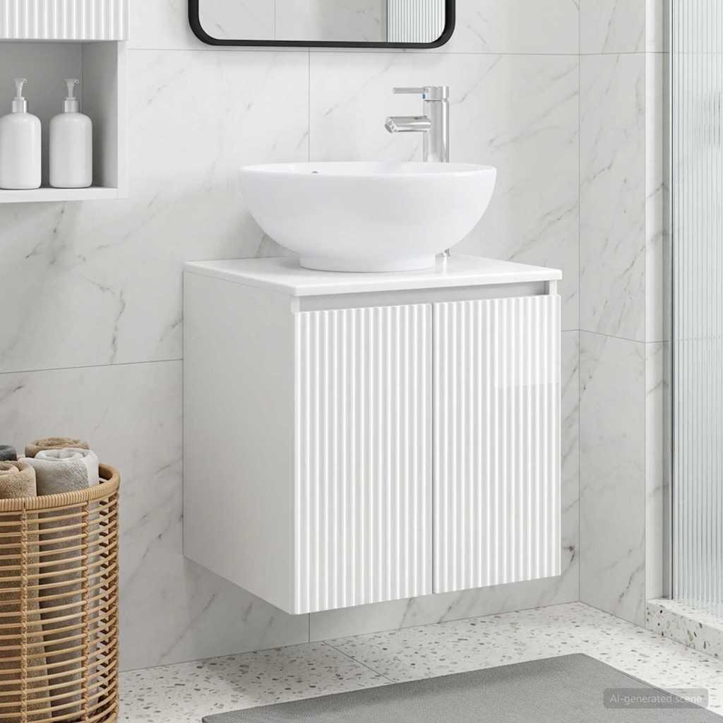 Vanité de lavabo mural Blanc brillant 49,5 x 44,5 x 65 cm
