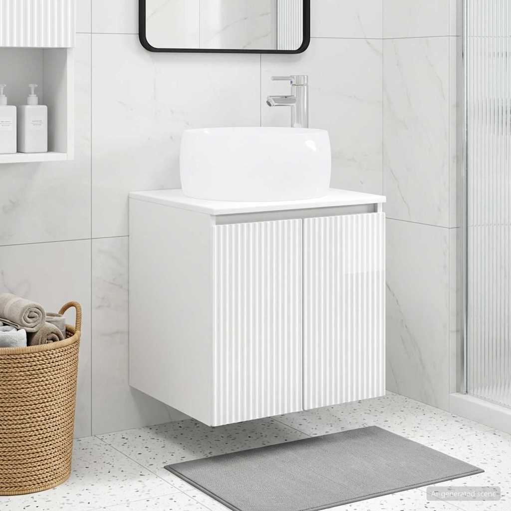 Vanité de lavabo mural Blanc brillant 49,5 x 44,5 x 66 cm