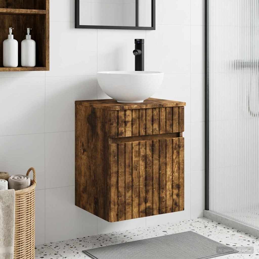 Meuble de lavabo mural Chêne fumé 39 x 35 x 63 cm