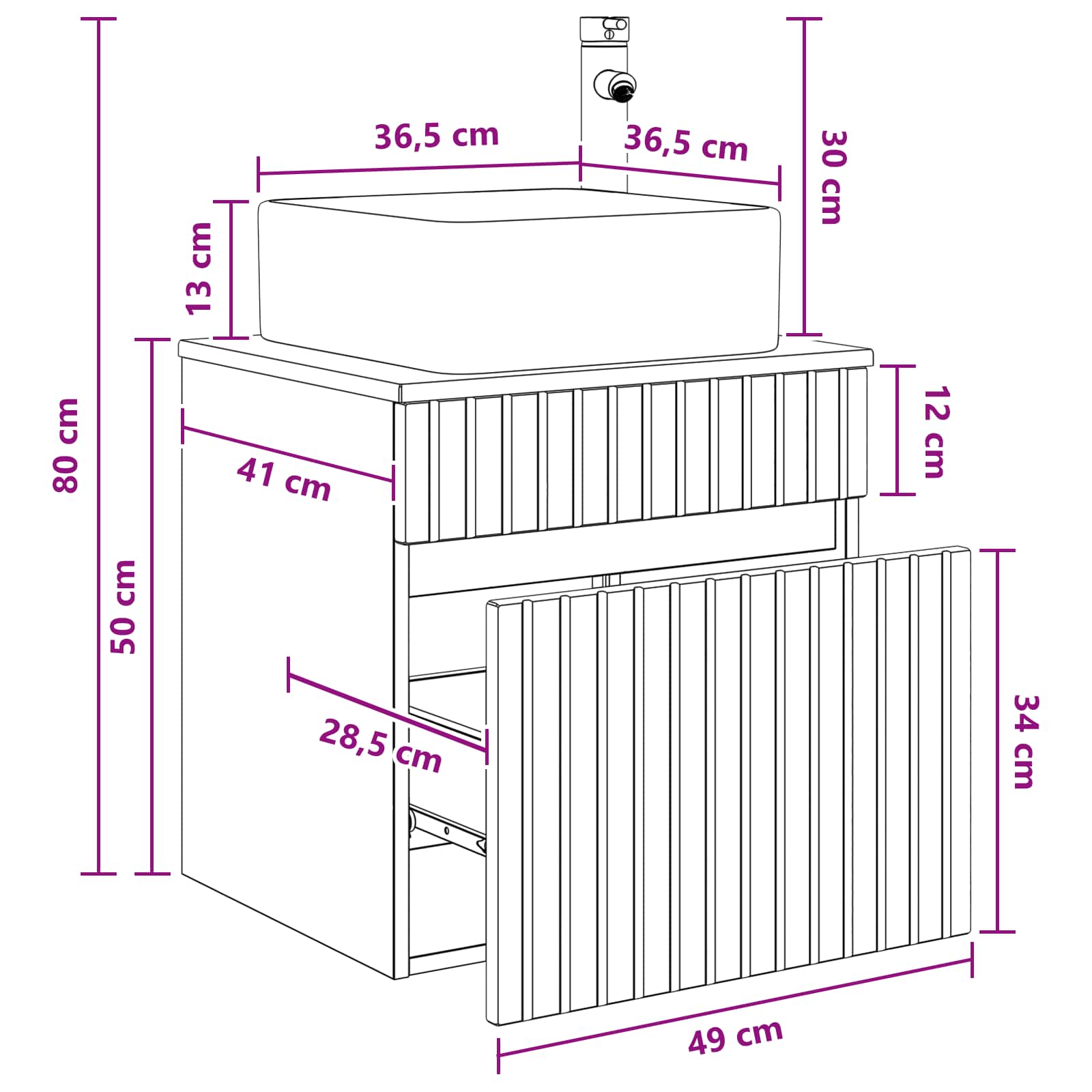 Meuble de lavabo mural Sonoma gris 49 x 41 x 63 cm