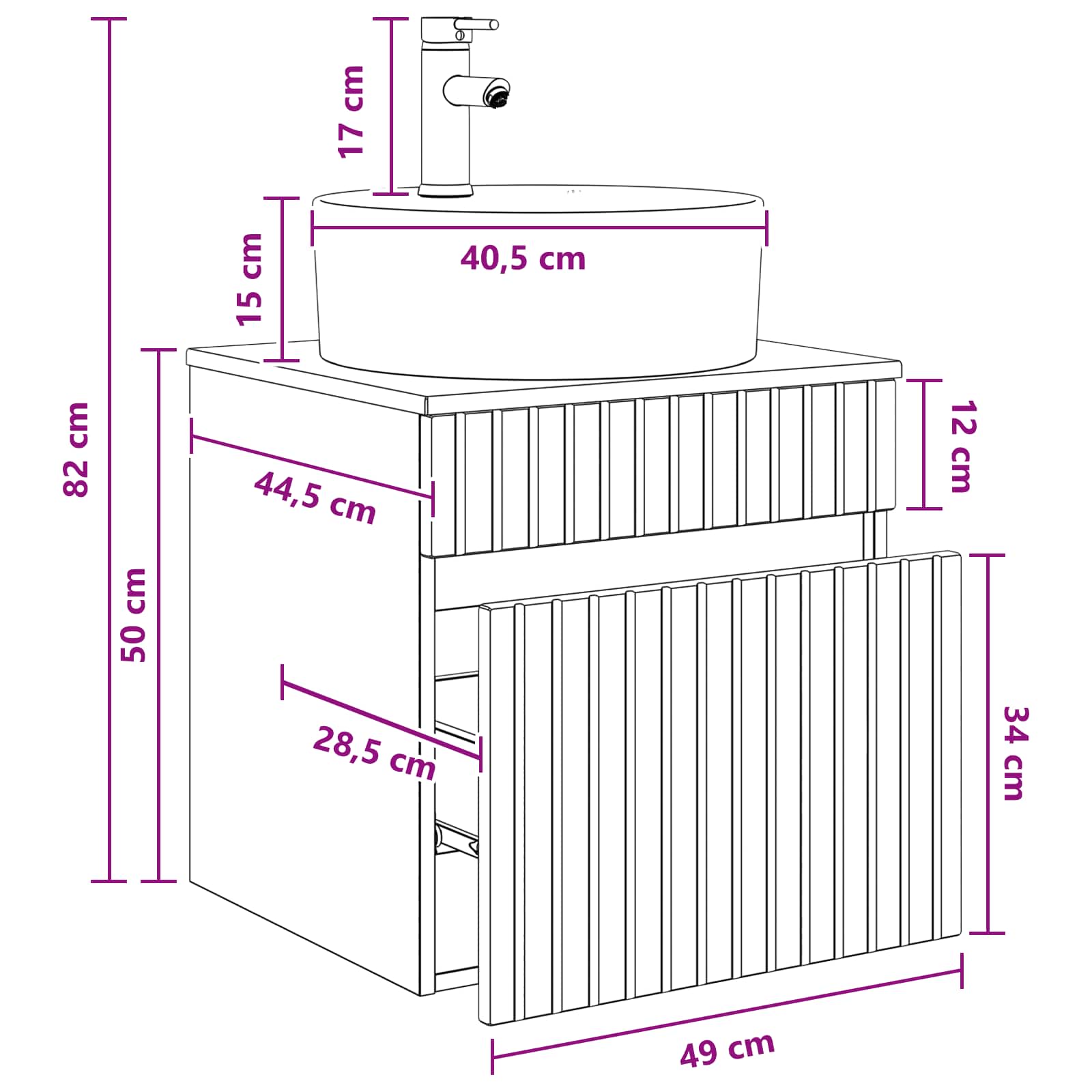 Meuble de lavabo mural Sonoma gris 49 x 44,5 x 65 cm