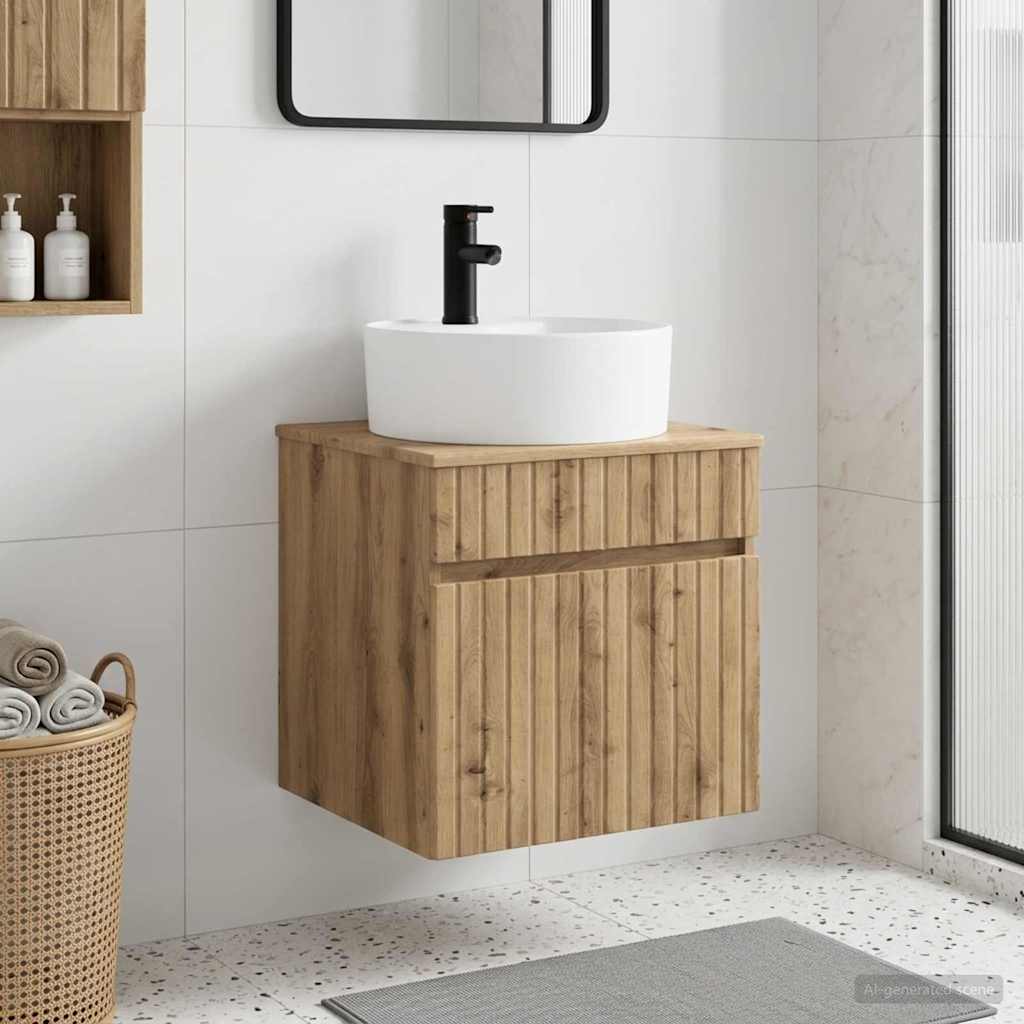 Meuble de lavabo mural Chêne artisanal 49 x 44,5 x 65 cm