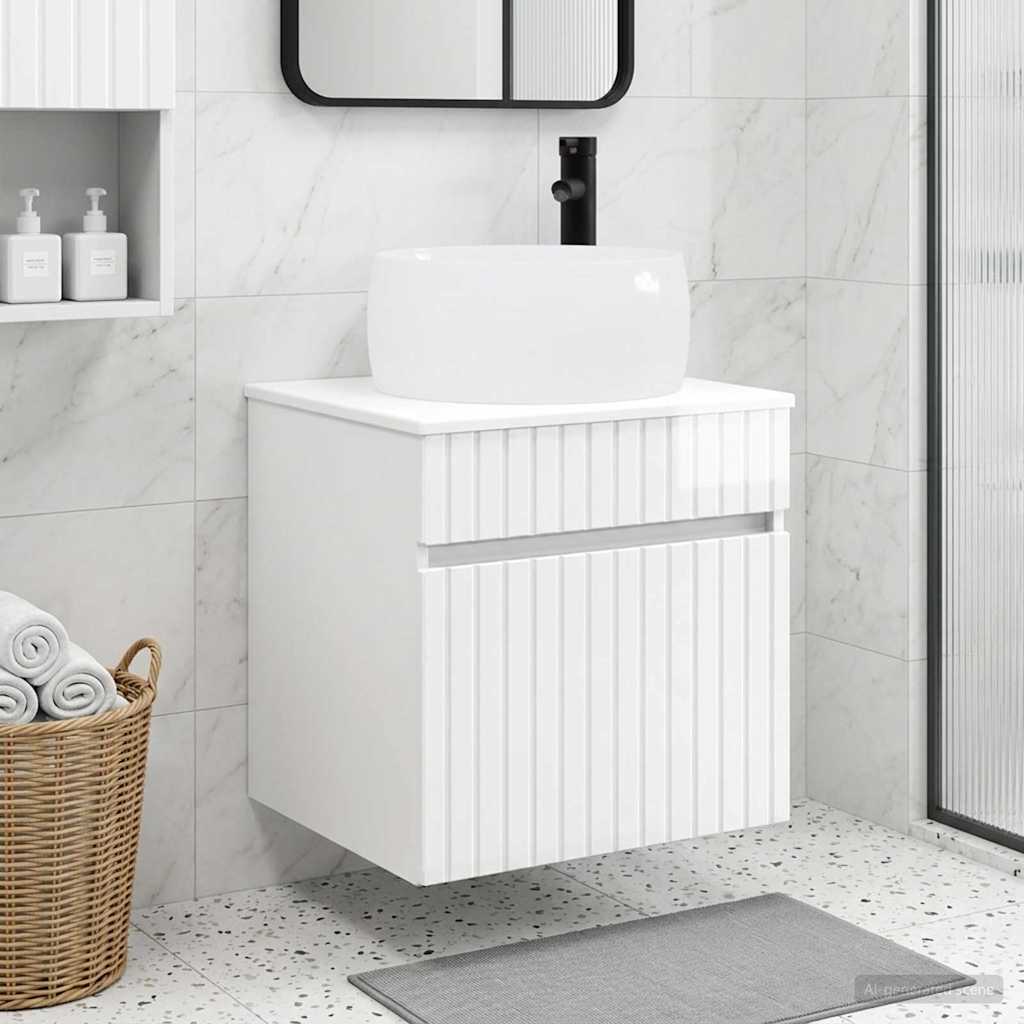 Meuble de lavabo mural Blanc brillant 49 x 44,5 x 66 cm