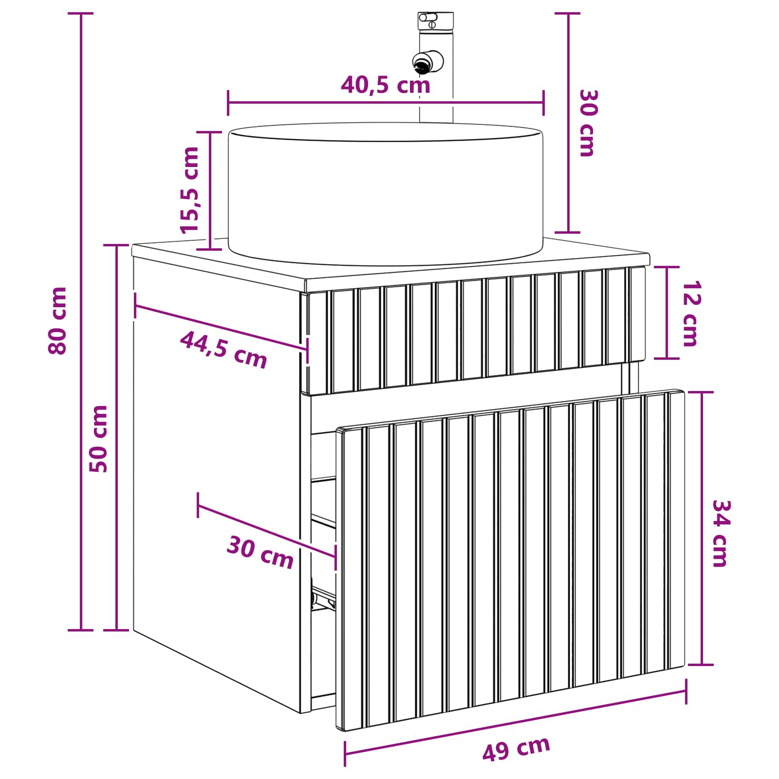 Meuble de lavabo mural Gris béton 49 x 44,5 x 65,5 cm