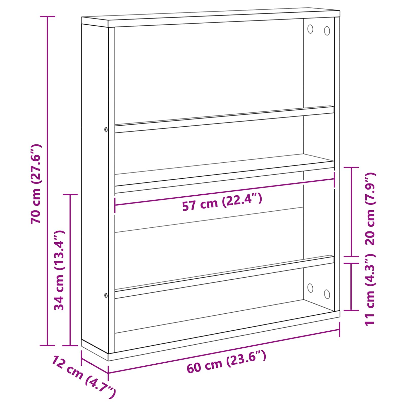 Étagère à magazines 2 pc Gris Sonoma 60 x 12 x 70 cm - XIOS