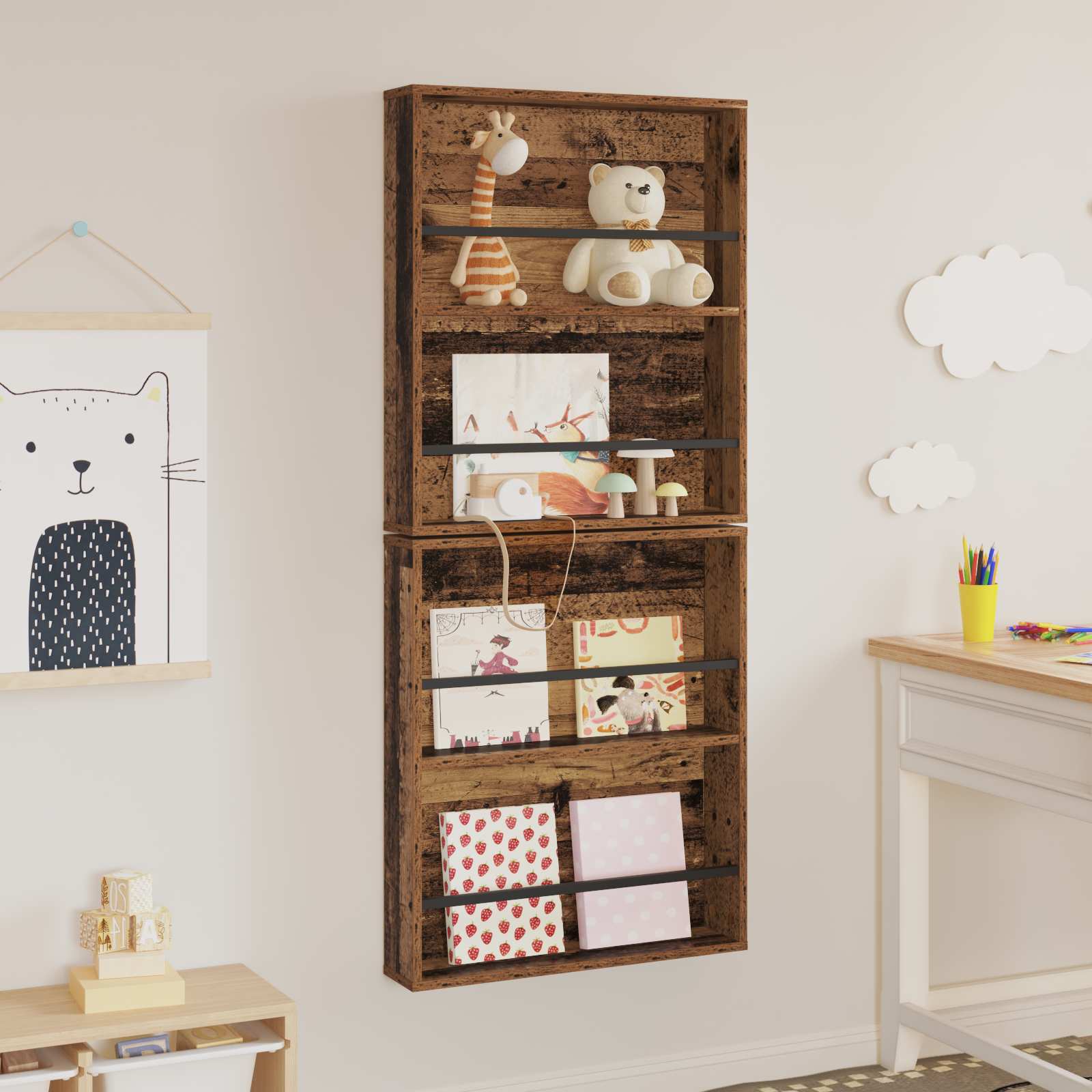 Étagère à magazines 2 pc Bois ancien 60 x 12 x 70 cm - XIOS