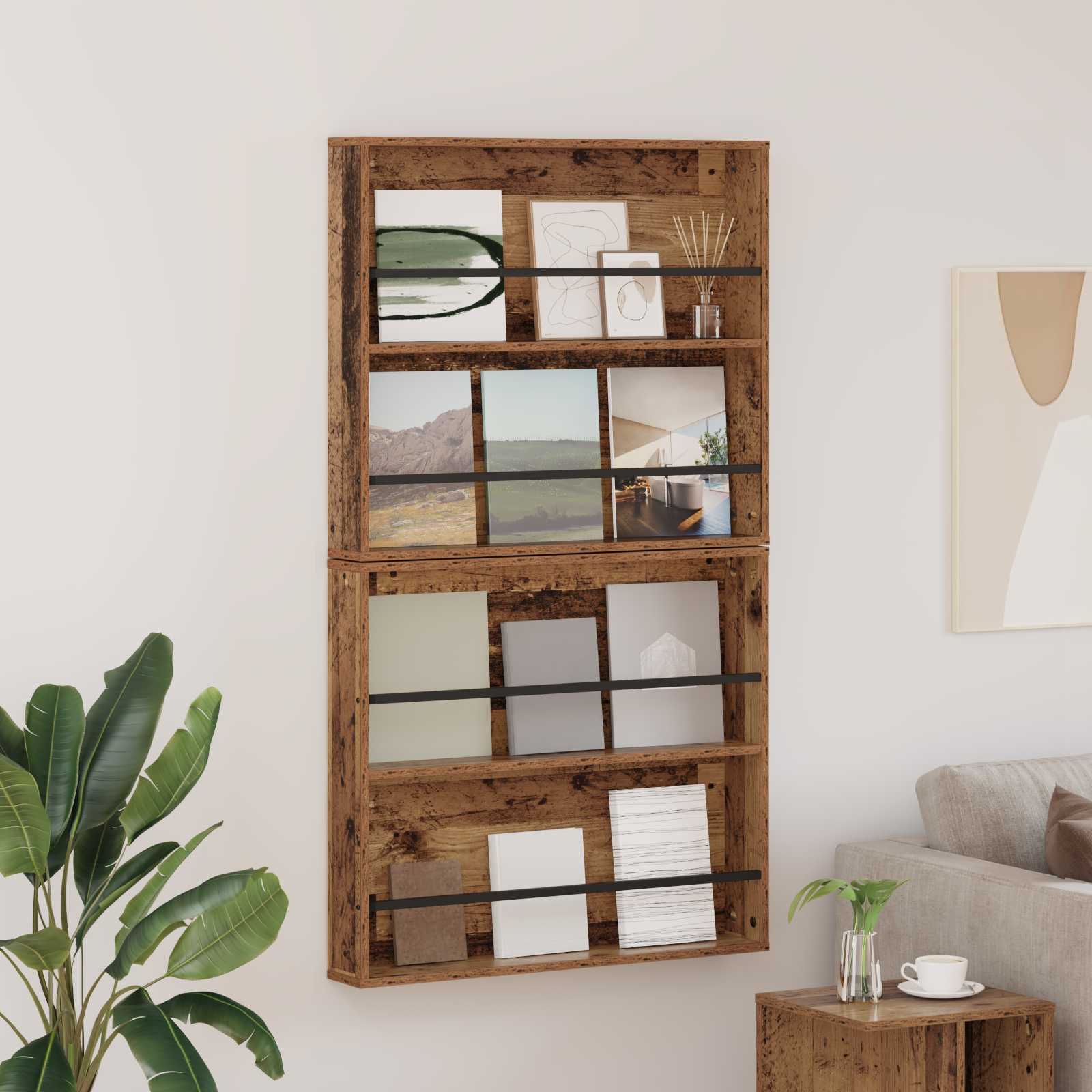 Étagère à magazines 2 pc Bois ancien 80 x 12 x 70 cm - XIOS