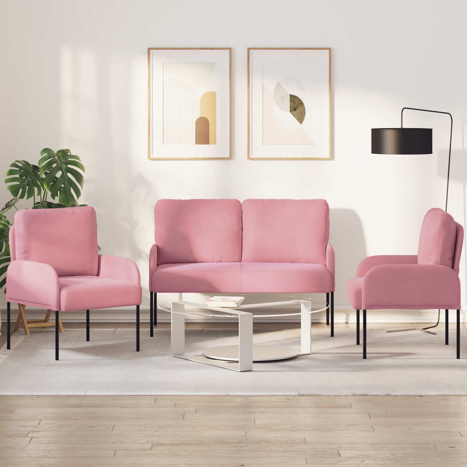 Ensembles de canapés 3 pcs Rose 115 x 56 x 80 cm Contreplaqué - XIOS