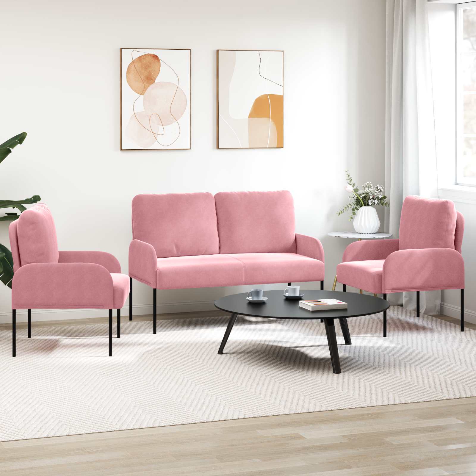 Ensembles de canapés 3 pcs Rose 115 x 56 x 80 cm Contreplaqué - XIOS