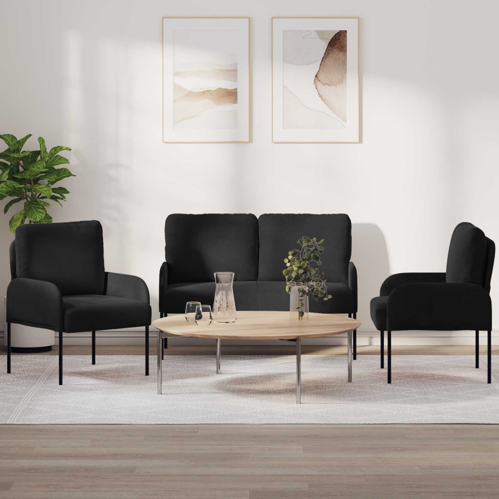 Ensembles de canapés 3 pcs Noir 115 x 56 x 80 cm Contreplaqué - XIOS