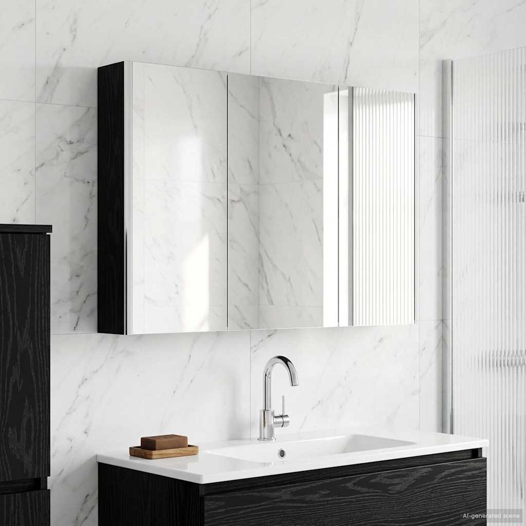 Armoire Miroir de Salle de Bain Chêne noir 103,5 x 15,5 x 70 cm - XIOS