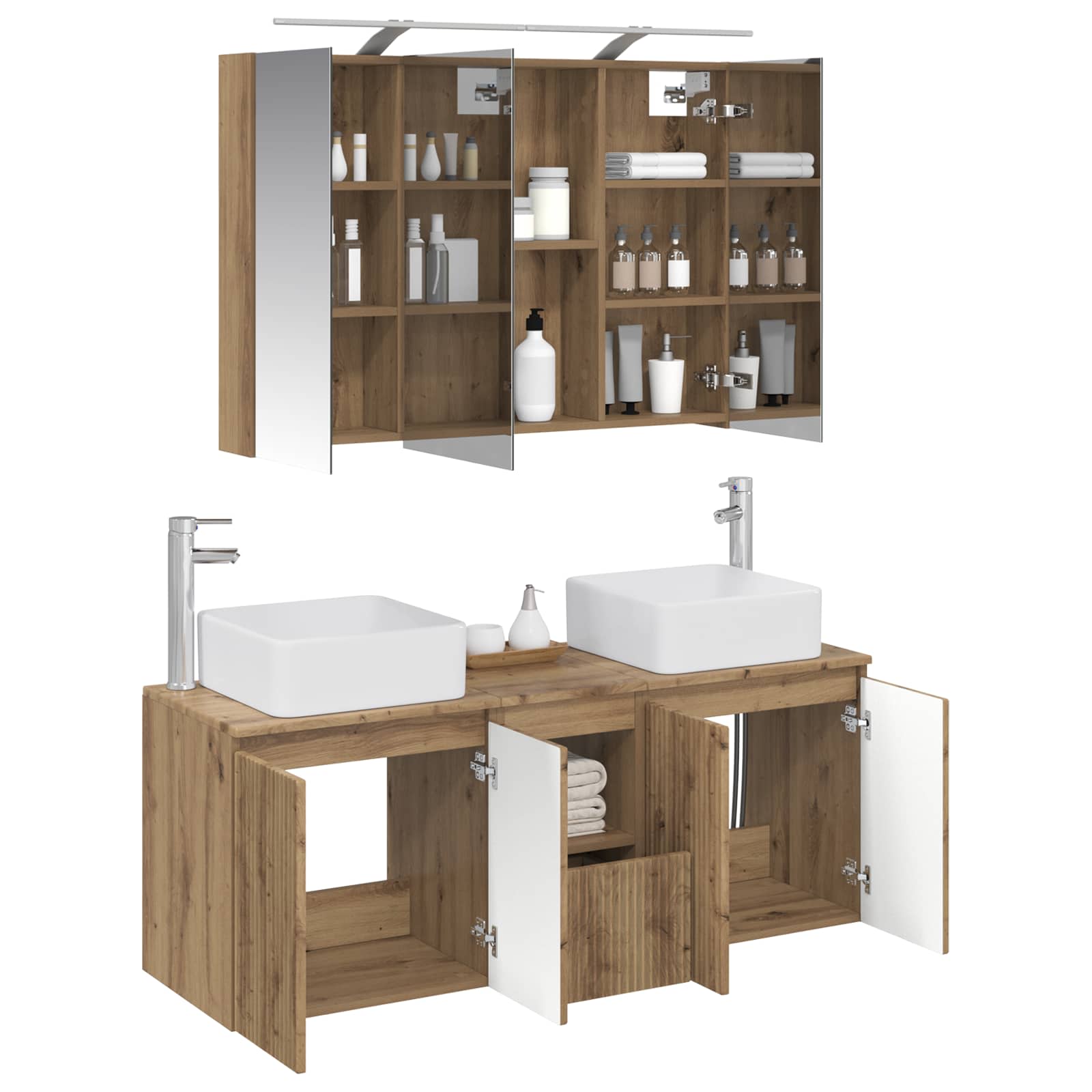 Ensemble d'armoire de salle de bain 4 pcs Chêne artisanal - XIOS