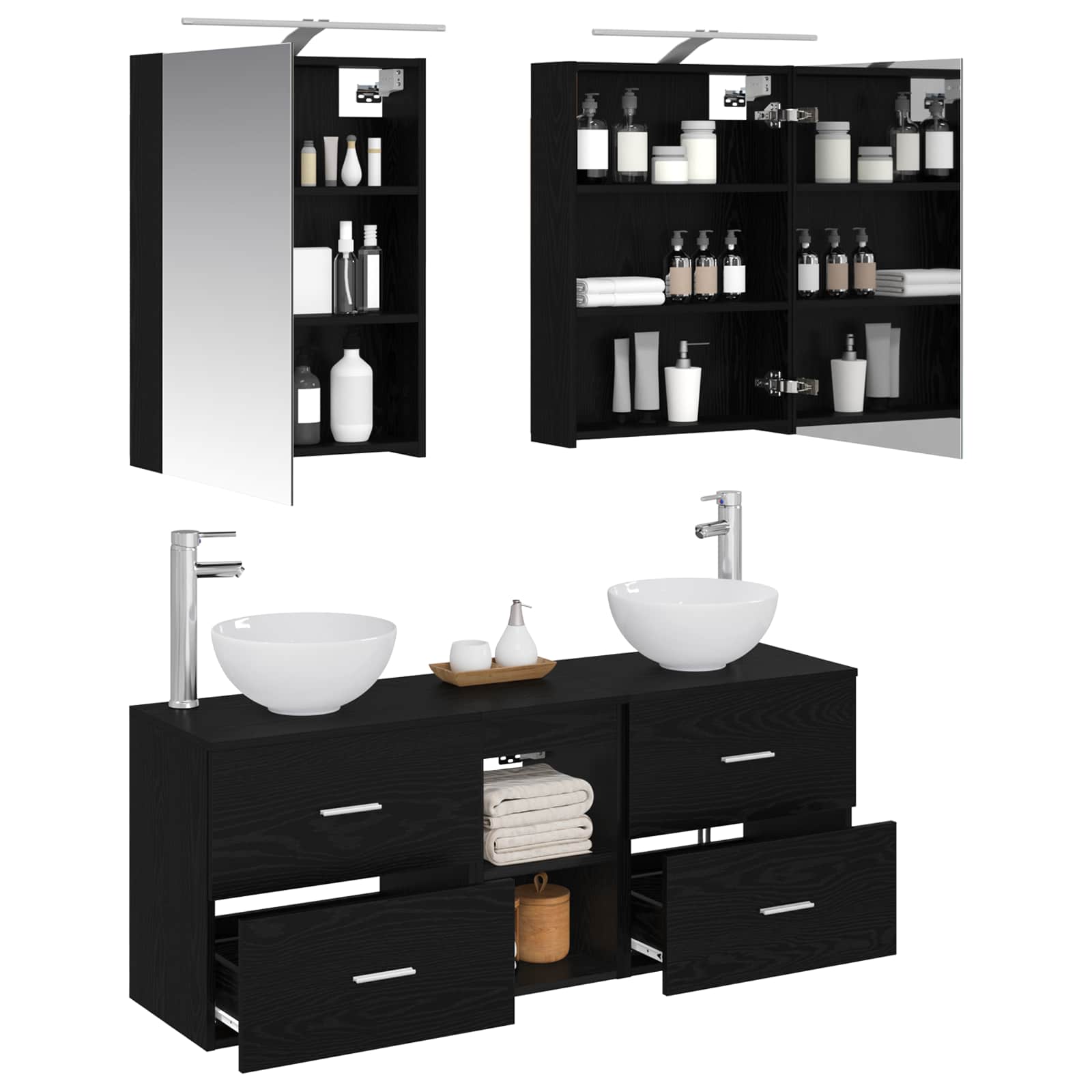 Ensemble d'armoire de salle de bain 5 pcs Chêne noir - XIOS