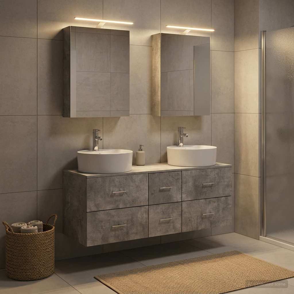 Ensemble de mobilier de salle de bain 5 pcs Gris béton
