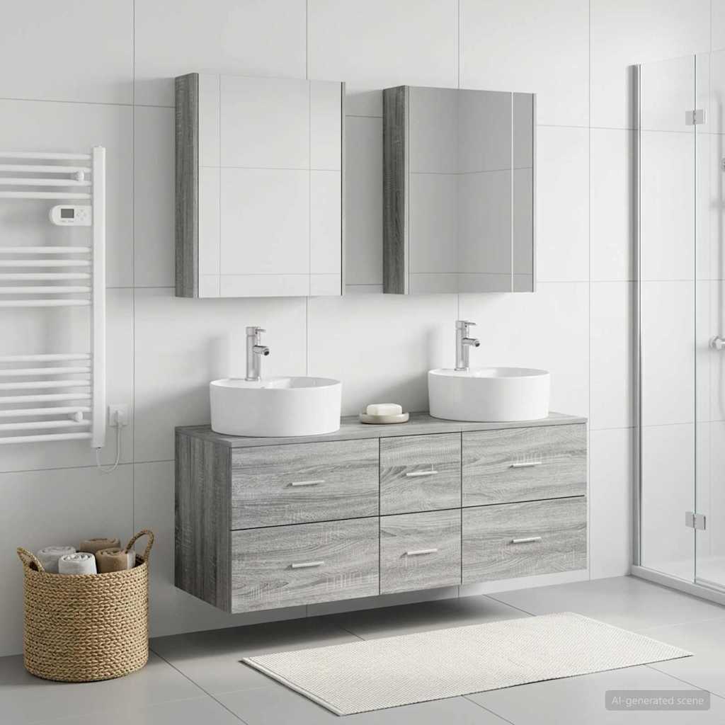 Ensemble de mobilier de salle de bain 5 pcs Sonoma gris