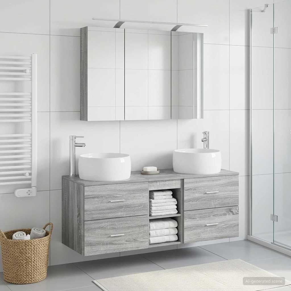 Ensemble de mobilier de salle de bain 4 pcs Sonoma gris