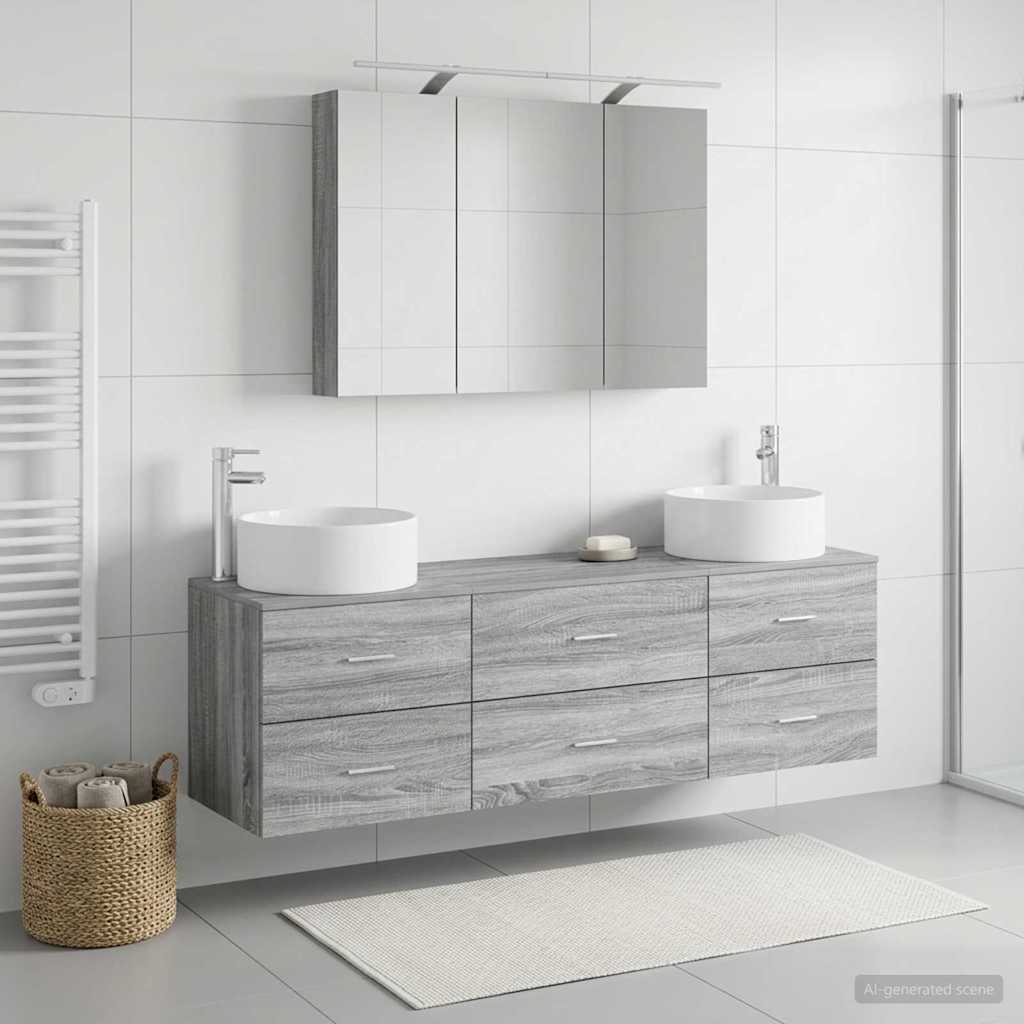 Ensemble de mobilier de salle de bain 4 pcs Sonoma gris