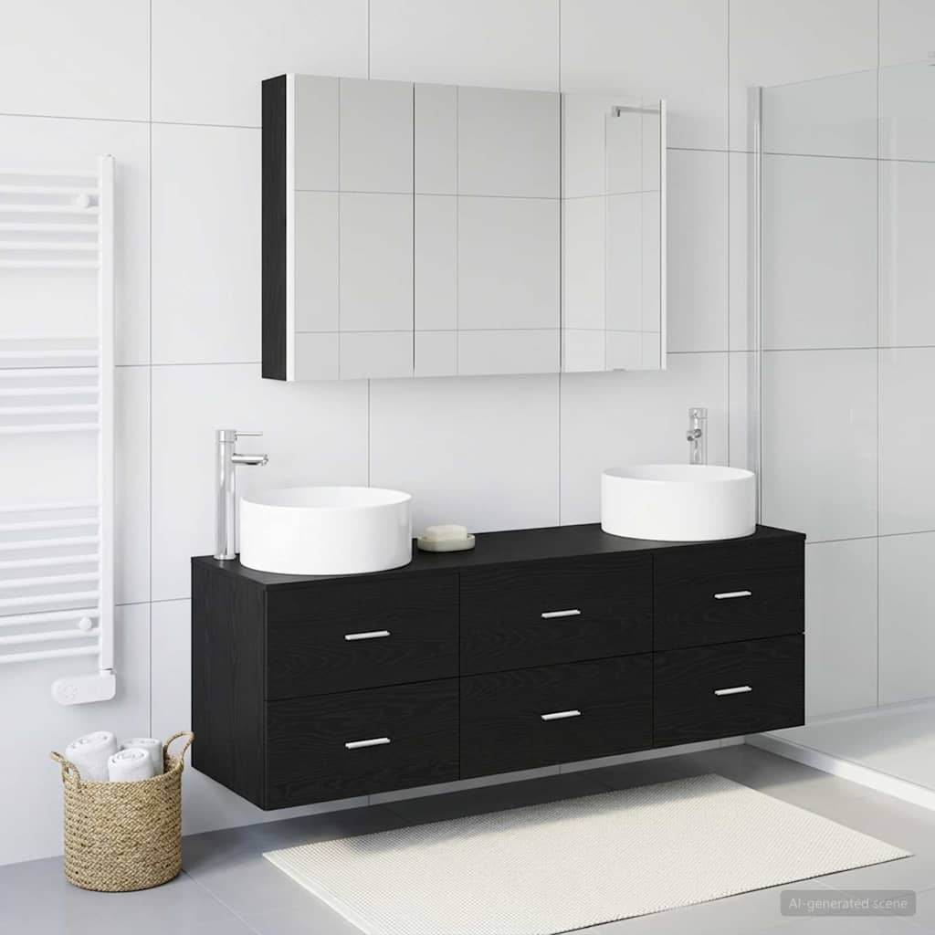 Ensemble de mobilier de salle de bain 4 pcs Chêne noir