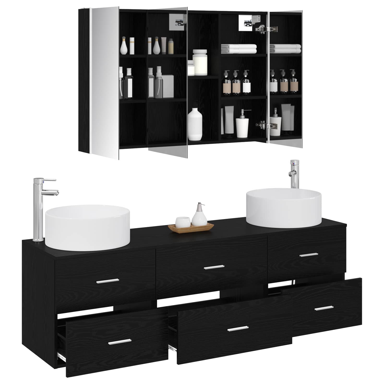 Ensemble de mobilier de salle de bain 4 pcs Chêne noir
