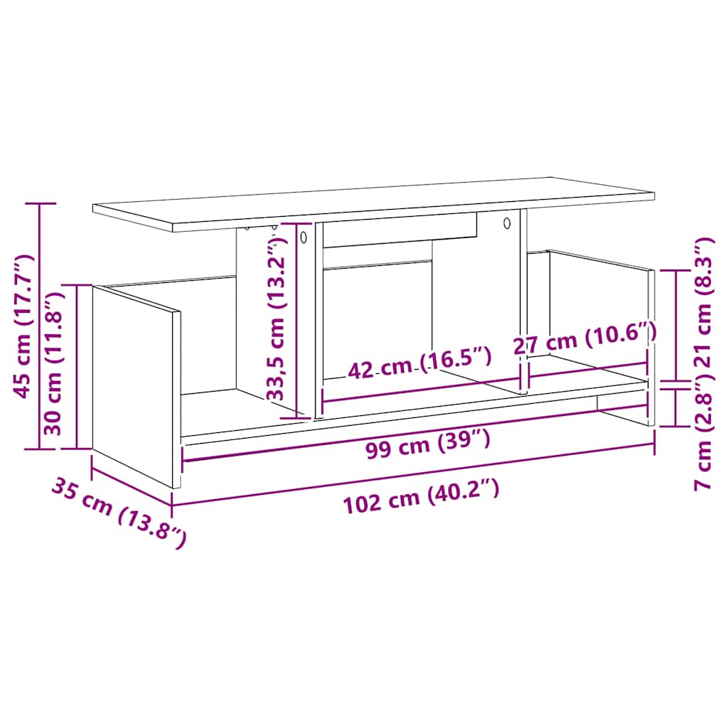 Meuble TV Chêne Sonoma 102 x 35 x 45 cm Bois d'ingénierie - XIOS