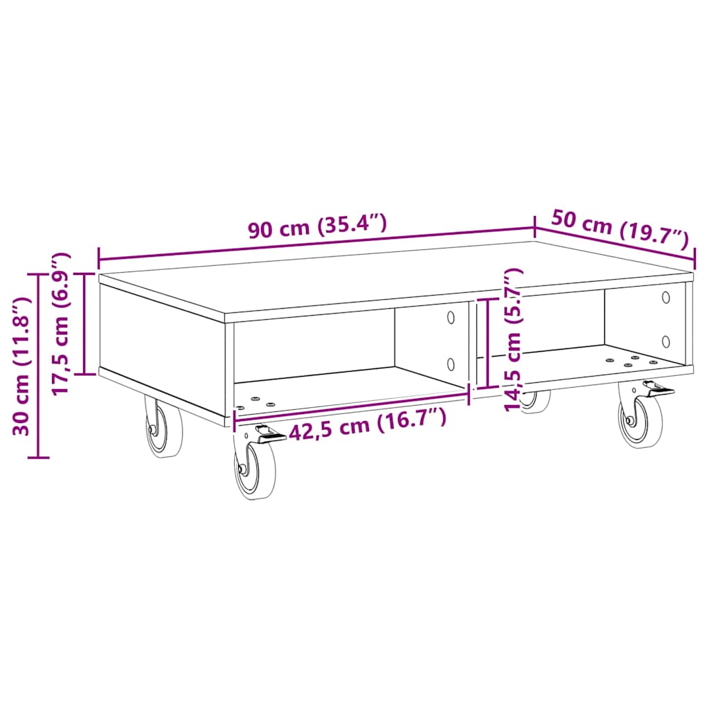 Table d'appoint avec roues Chêne fumé 90 x 50 x 30 cm - XIOS