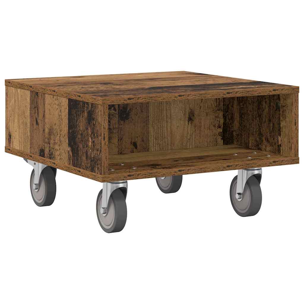 Table d'appoint avec roues Bois ancien 50 x 50 x 30 cm - XIOS