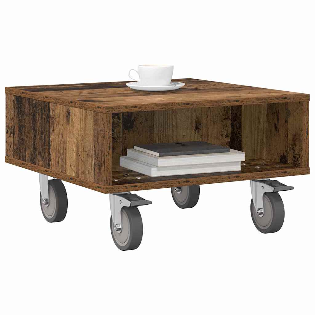 Table d'appoint avec roues Bois ancien 50 x 50 x 30 cm - XIOS