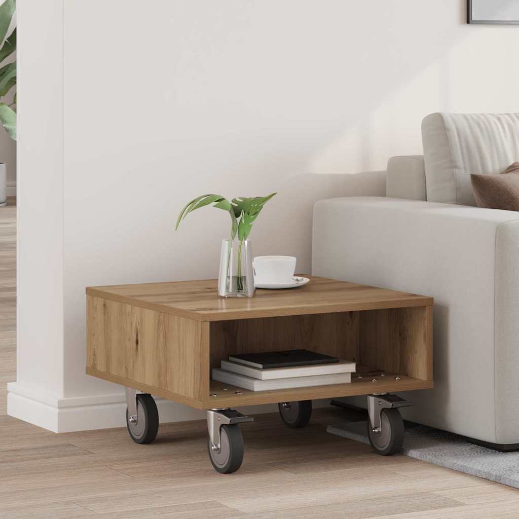 Table d'appoint avec roues Chêne artisanal 50 x 50 x 30 cm - XIOS