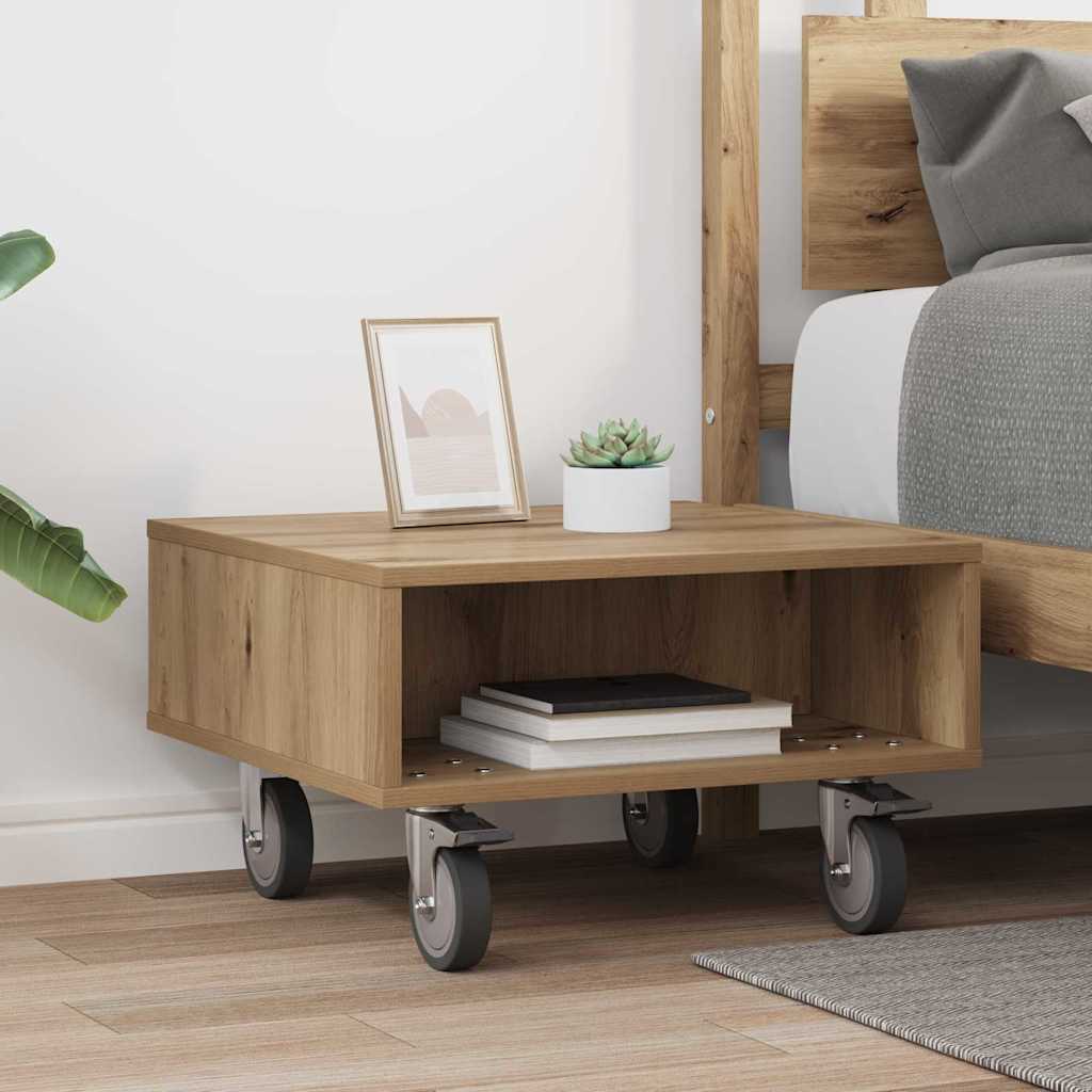 Table d'appoint avec roues Chêne artisanal 50 x 50 x 30 cm - XIOS