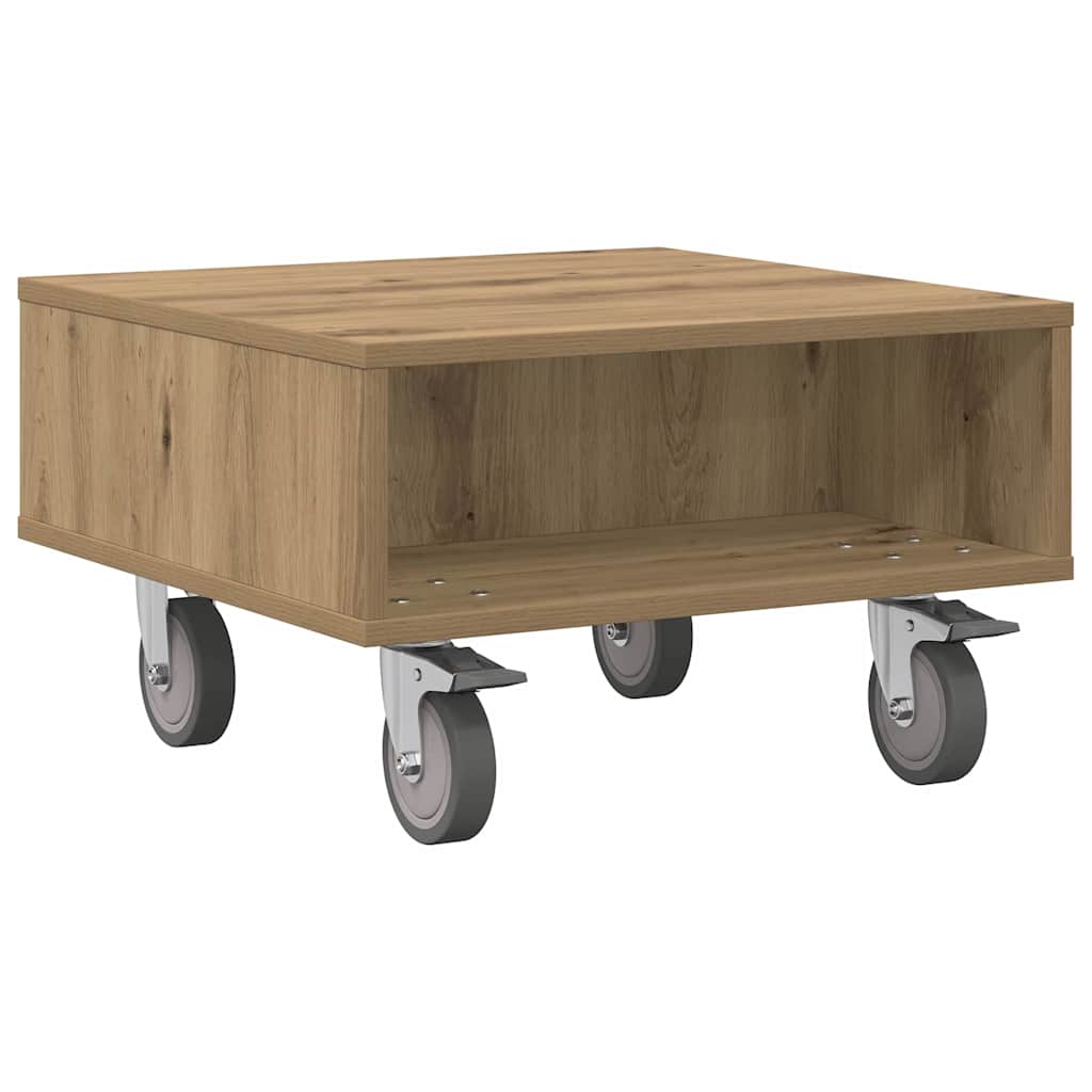 Table d'appoint avec roues Chêne artisanal 50 x 50 x 30 cm - XIOS