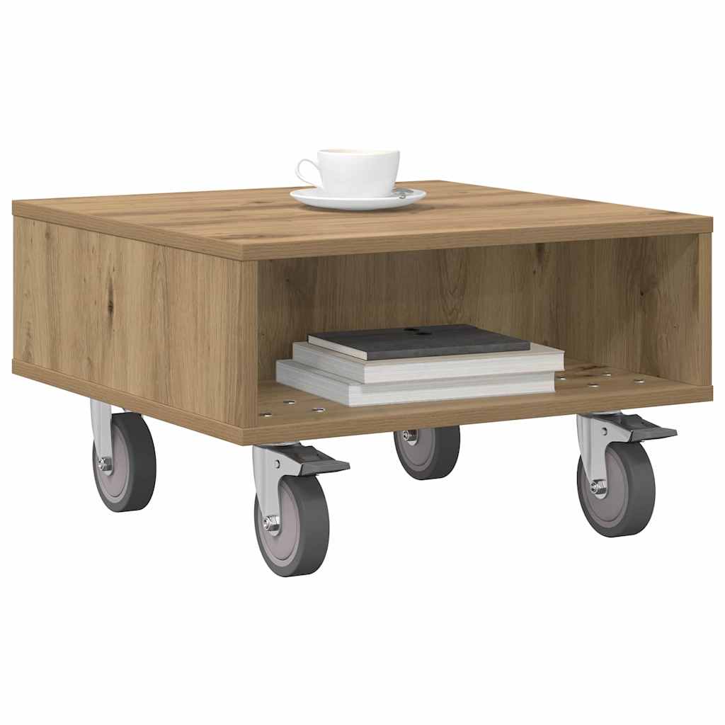 Table d'appoint avec roues Chêne artisanal 50 x 50 x 30 cm - XIOS