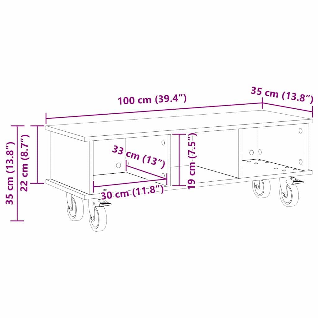 Meuble TV Bois ancien 100 x 35 x 35 cm Bois d'ingénierie - XIOS