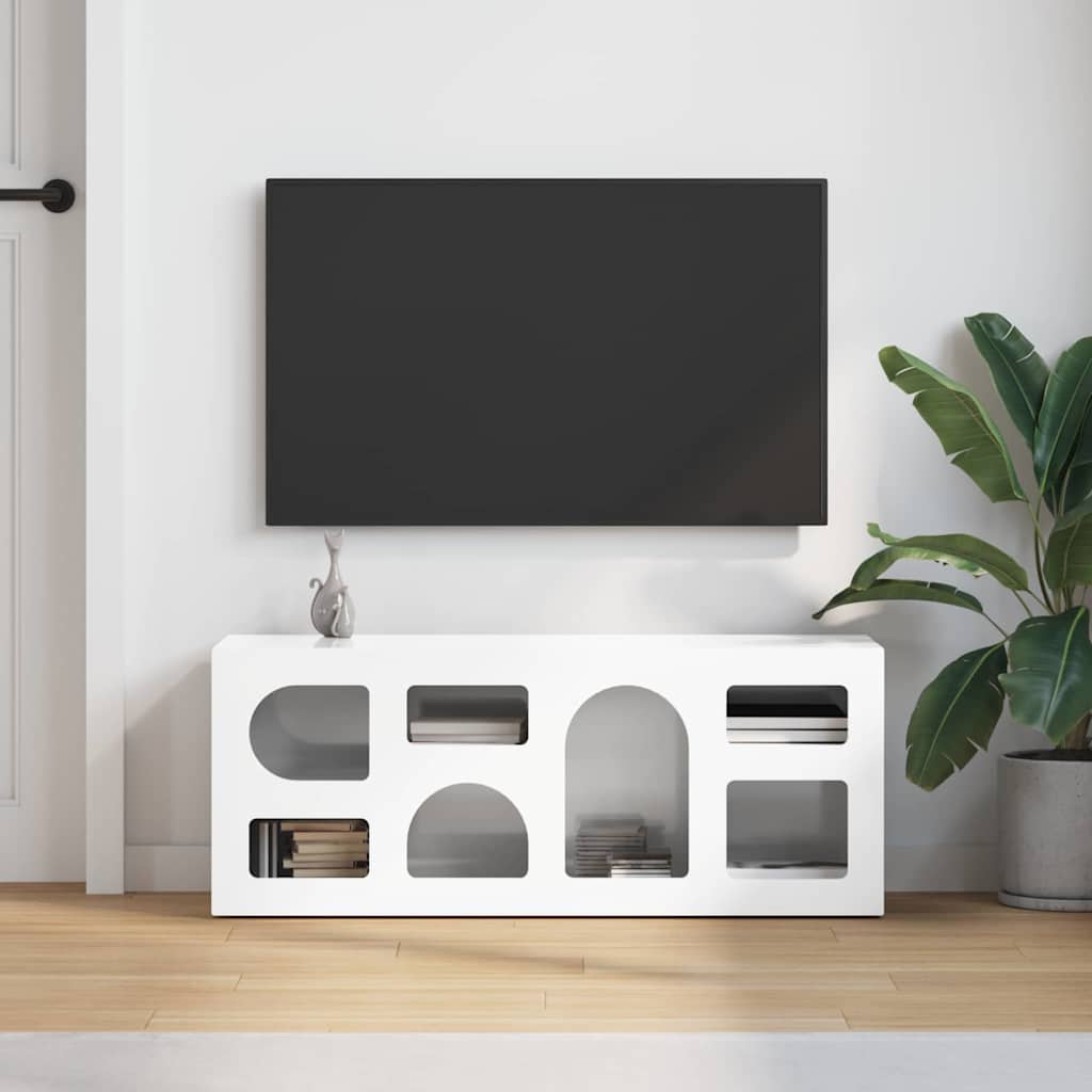 Meuble TV Blanc brillant 100 x 35 x 40 cm Bois d'ingénierie - XIOS