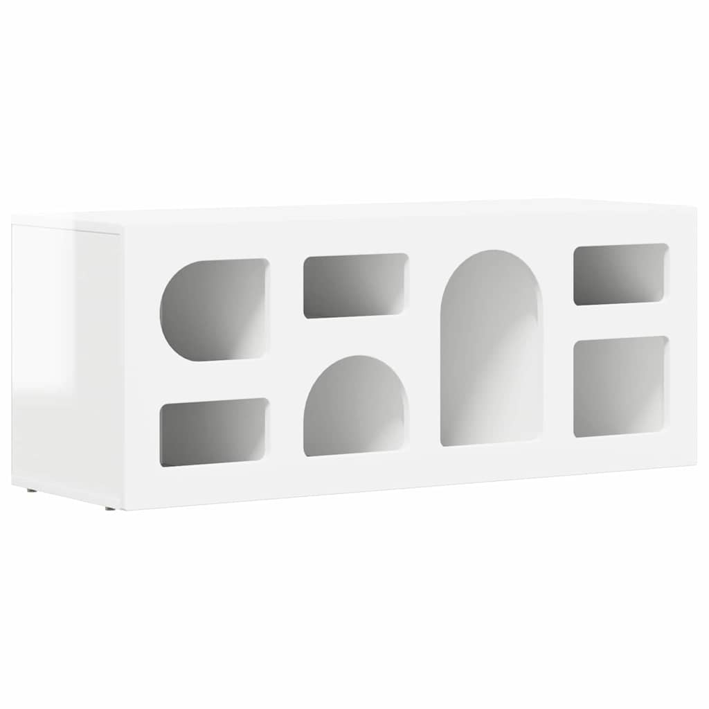 Meuble TV Blanc brillant 100 x 35 x 40 cm Bois d'ingénierie - XIOS